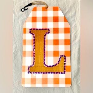 LARGE TAG-ARTS & CRAFTS embellished/bedazzled monogrammed lettered tag size13x8